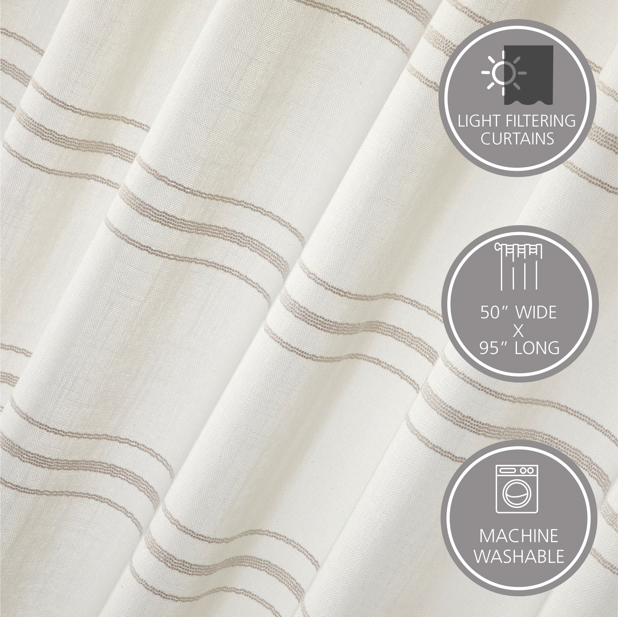 Better Homes & Gardens Polyester-Cotton Light Filtering Stripe Tassels Curtain Panel, 1-Piece, Beige, 50" W x 95" L