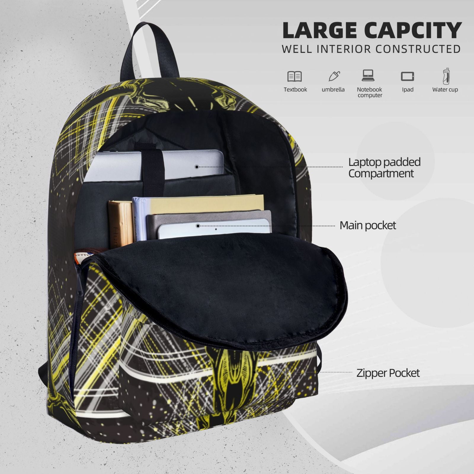 Bull Skull Backpack Purse For Teen Girls Boys,Boho Ethnic Canvas Bookbag Travel Hiking Shoulder Daypack Bags