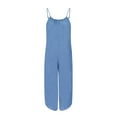 thumbnail image 2 of Fsqjgq Denim Overalls for Women Summer Casual Loose Wide Leg Trousers Jumpsuit Solid Sleeveless Suspender Bib Overalls Baggy Rompers with Pockets(Blue,M), 2 of 8