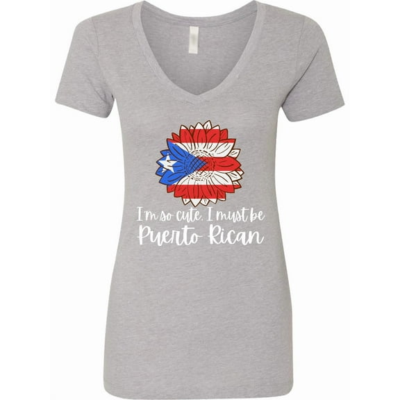 Inktastic I'm So Cute, I Must Be Puerto Rican Sunflower Puerto Rico Women's V-Neck T-Shirt