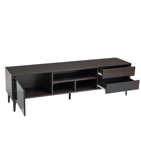 uhomepro TV Stand for TVs up to 70", Living Room Entertainment Center with RGB LED Lights and Storage Shelves Furniture, High Gloss TV Cabinet Console Table, Quick Assemble, Dark Brown+Black