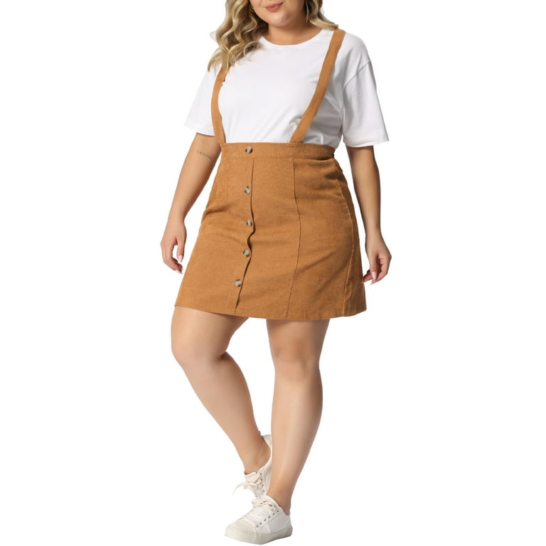 Agnes Orinda Women's Plus Size Button Zip A-Line Corduroy Mini