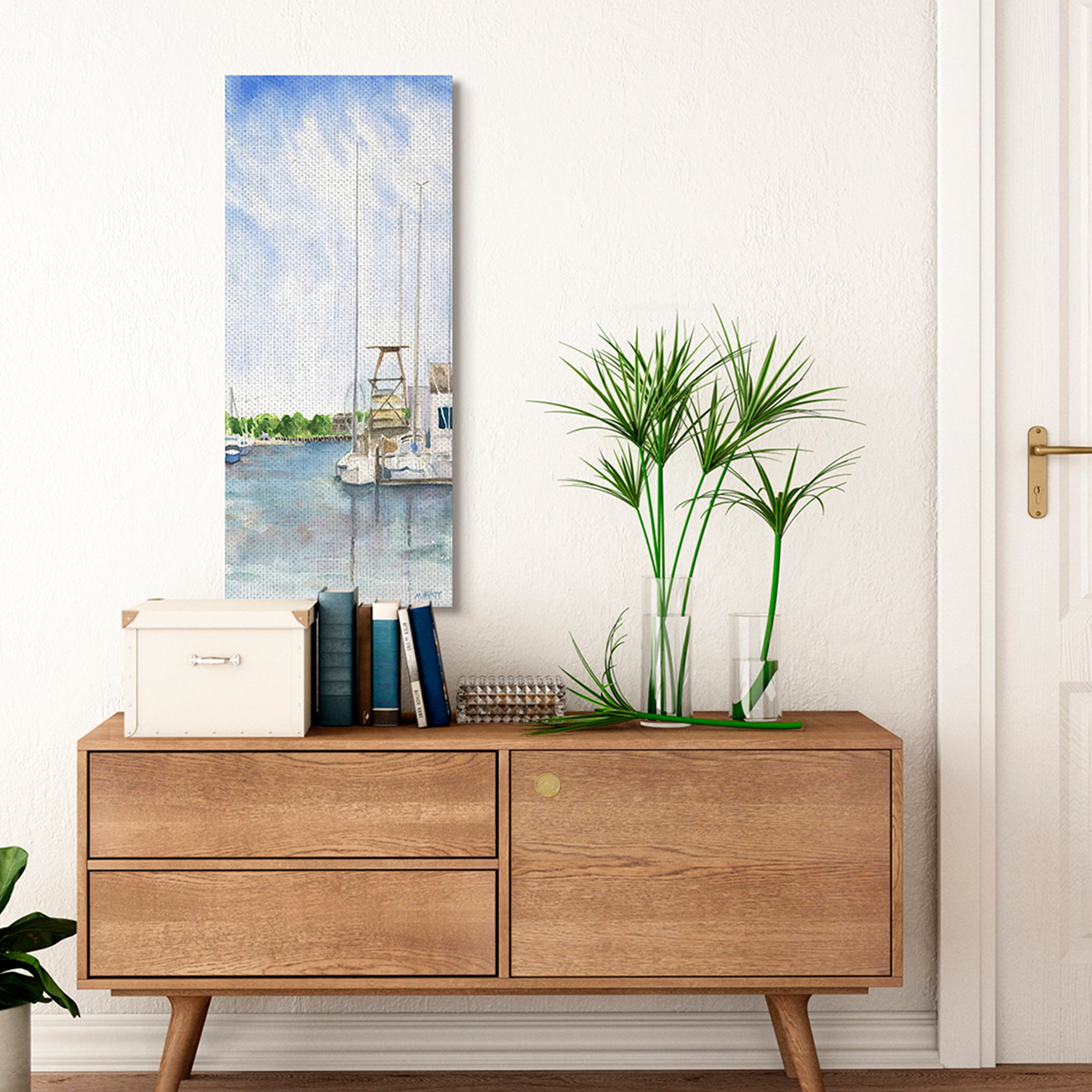 Stupell Industries Boats at Dock Summer Lakeside Landscape Canvas Wall Art, 17 x 40, Design by Melissa Hyatt LLC