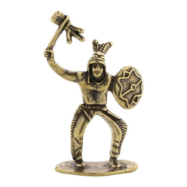 Estatua de soldado de latón pequeño, figura de escritorio, accesorio de juego coleccionable, decoración del hogar pequeña con escudo