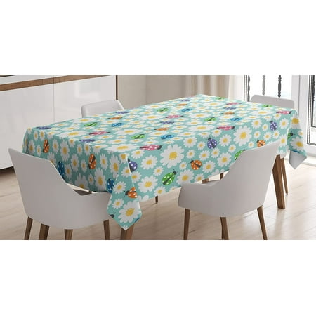 

Mindunm Ladybugs Tablecloth Colorful Daisies Ladybirds Image Luck Charm Discover Your True Self Concept Rectangular Table Cover for Dining Room Kitchen Decor 60 X 84 Teal Yellow
