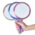 thumbnail image 3 of Espejo de aumento de maquillaje de cristal para mujer, espejos cosméticos redondos de repuesto para dormitorio con mango de doble cara portátil Pinceles de maquillaje y herramientas Violeta Soidarity BFH000395-01, 3 of 6