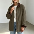 thumbnail image 3 of DISKEBUISS Women's Barn Jacket Corduroy Collar Work Coat Button Front Mid Length Outerwear with Pockets for Fall Winter, 3 of 8