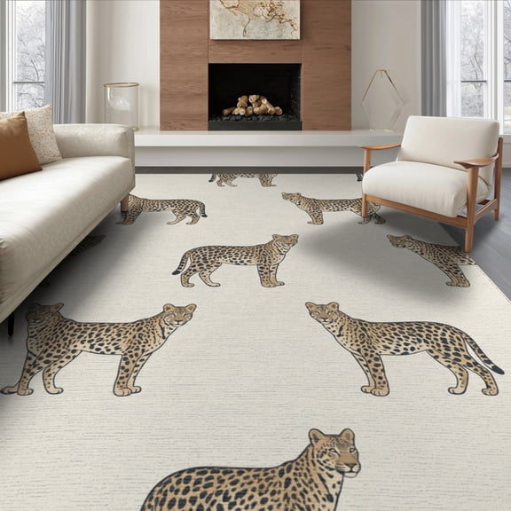 ODIKA 8'x10' Washable Area Rug Cow Spotted Abstract Motif Mottled Patches Border Pick Inspired Refined for Dining Room, Large Office, Lounge, Non-Slip Chair-Friendly Mat