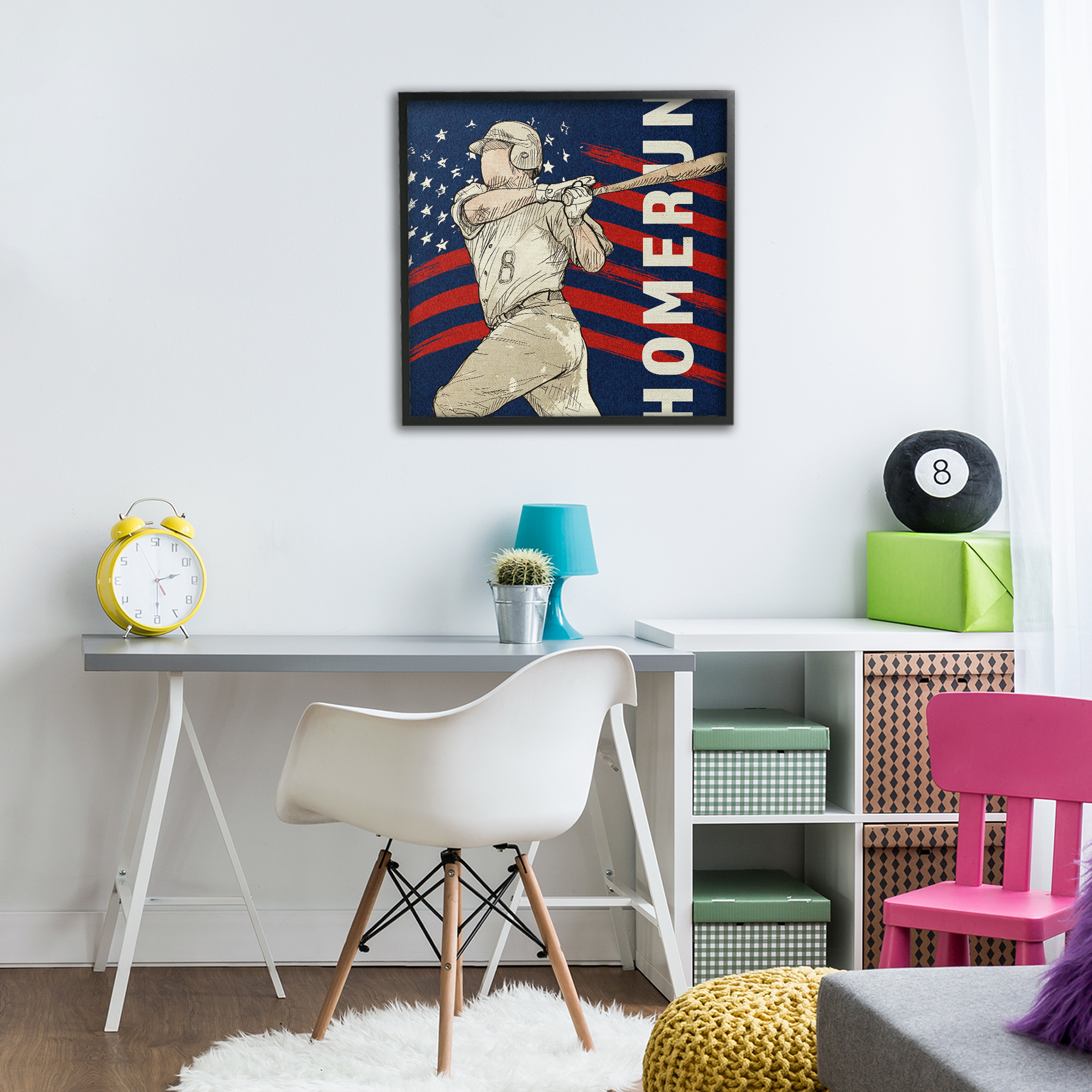 Patriotic Home Run Baseballer Black Framed Giclee Art, design by LightBoxJournal