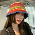 thumbnail image 2 of SikaFu Color Striped Thermal Basin Hat Fashion Versatile Autumn and Winter Retro Temperament Knitted Bucket Hats for Women, 2 of 6