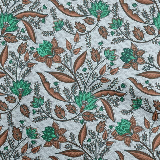 oneOone Polyester Spandex Brown Fabric Asian Floral Fabric For Sewing Printed Craft Fabric By The Yard 56 Inch Wide