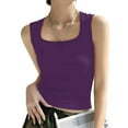 thumbnail image 2 of Shirts for Women Plus Size Sleeveless V-neck One Shoulder Tight Solid Color Tank Top Purple L, 2 of 6