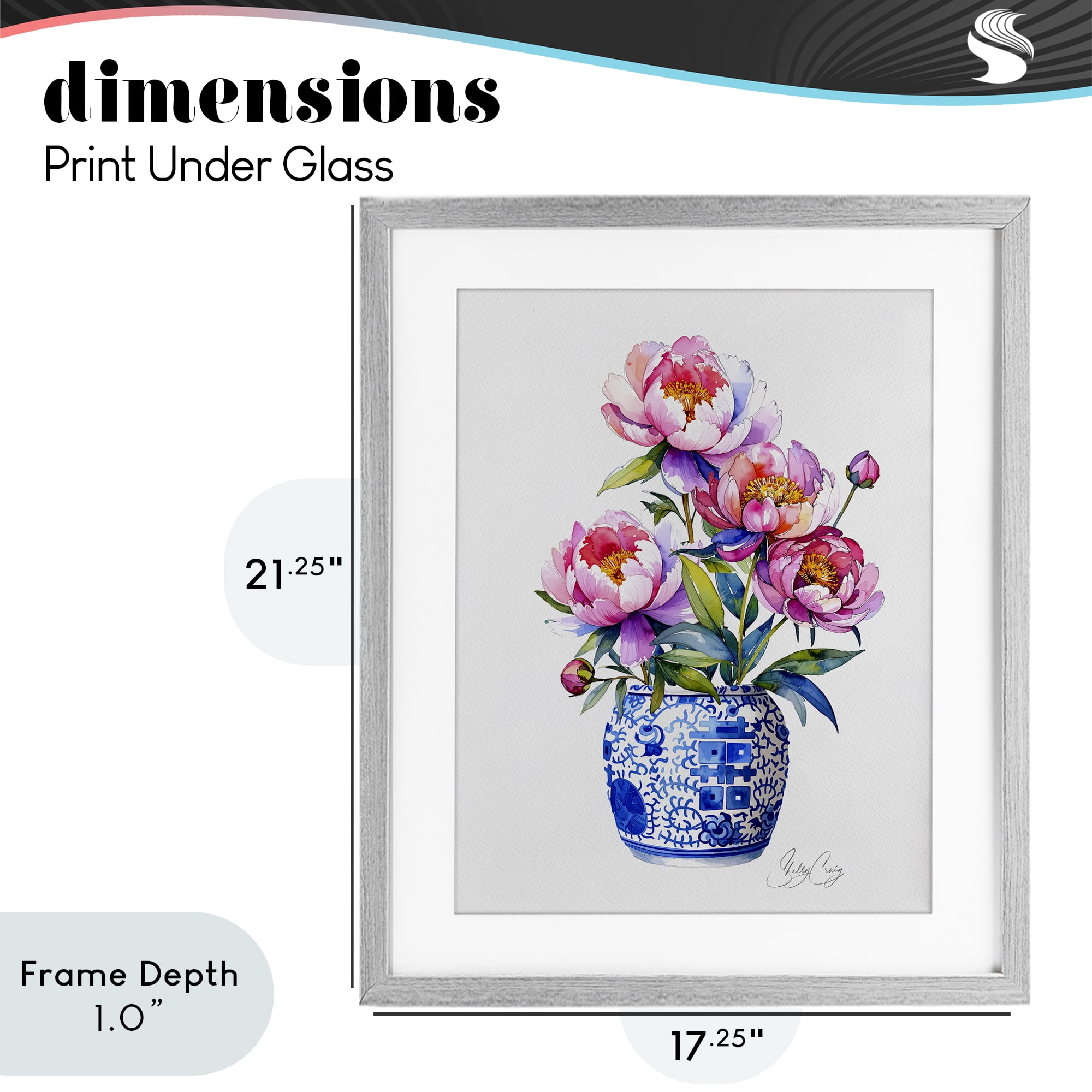 Stupell Industries Blue Dynasty Blooms Gray Framed Print Under Glass, design by Shelly Craig