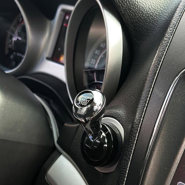 Linnome Car Start Button Cover Metal Club Type Lever Decorative Sticker for Vehicle Ignition Switch Silver
