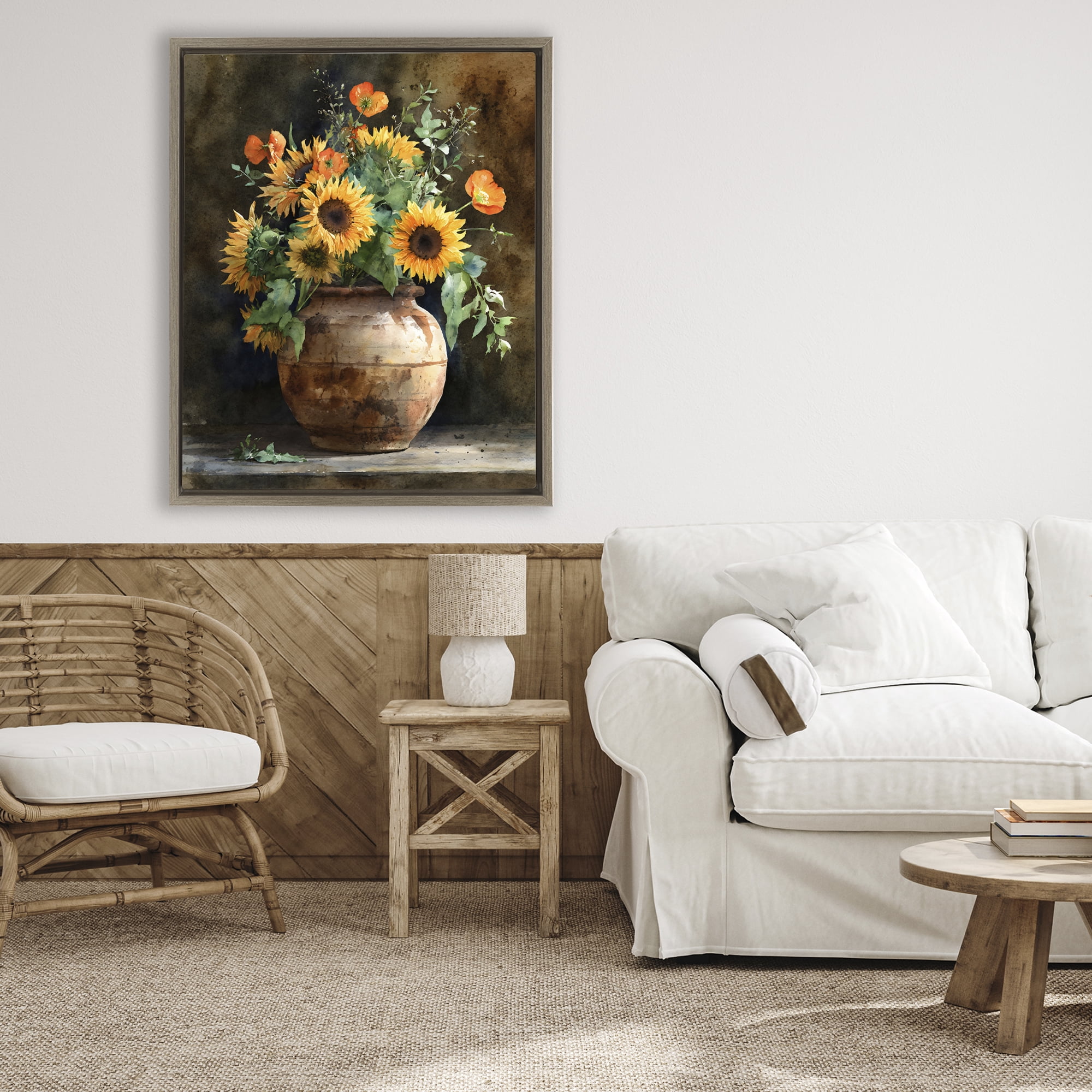 Stupell Industries Rustic Sunflower Display Brown Framed Floater Canvas Wall Art, design by Franklyn Gregory