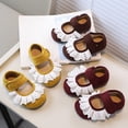 thumbnail image 7 of Gpaecead Girls Lace Ruffle Princess Bean Shoes Rubber Soft Sole Hook And Loop Mary Jane Flats For School Daily Casual, Burgundy, 7 of 7