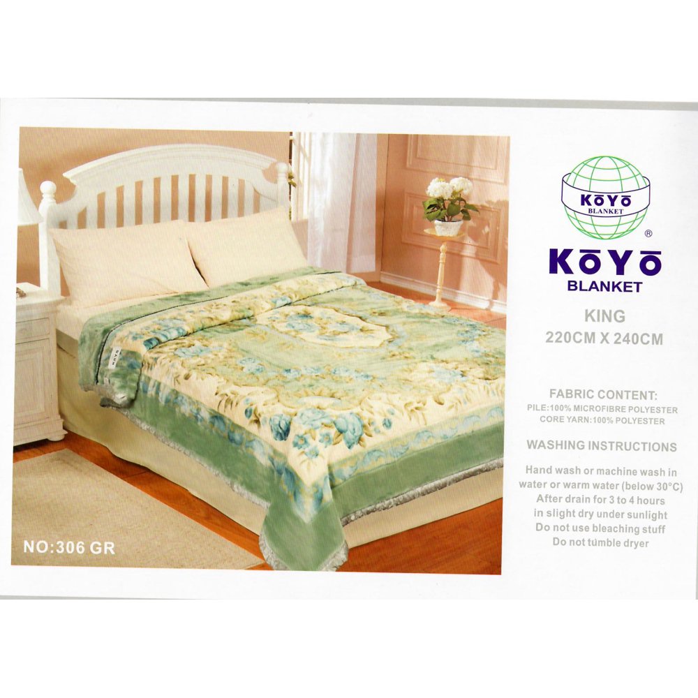 KOYO Floral Microfiber Bed Blanket, King, Green/White