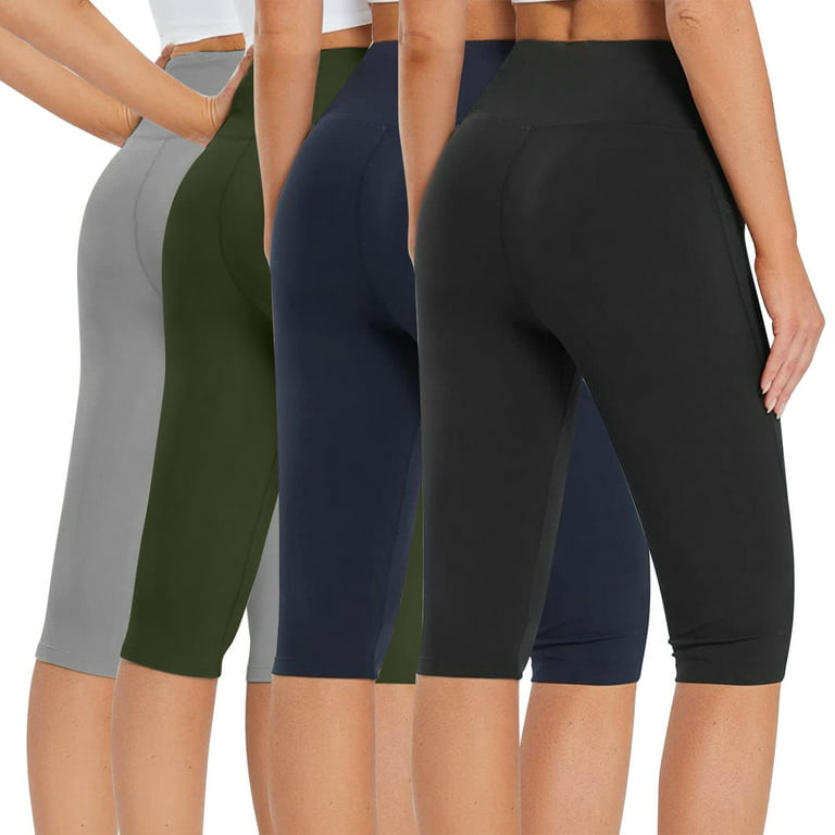 4PC Yoga Pants for Women Capri with Pockets High Waisted 4PC Women's Knee  Length Leggings High Waisted Yoga Workout Exercise Capris For Casual Summer