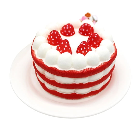 Mini Strawberry Cake Squishy Toy with Slow Rising Pu Foam, Red and White, for Relaxation, Toy