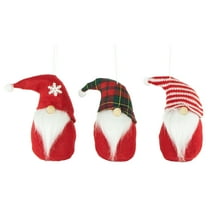 Northlight Plush Gnomes Christmas Ornaments with Striped, Plaid and Snowflake Hats - 4.5"