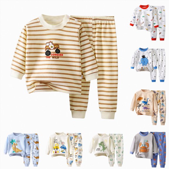 Vedolay Toddler Boy Pajamas Cotton Pjs Set Kids Cute Cartoon Print 2 Piece Long Sleeve Sleepwear Boys Fall Winter Breathable Home Clothes