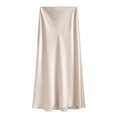 thumbnail image 4 of Wxolcjlv Women's Satin Side Slit Midi Skirt High Waist Party Midi Skirts, 4 of 7