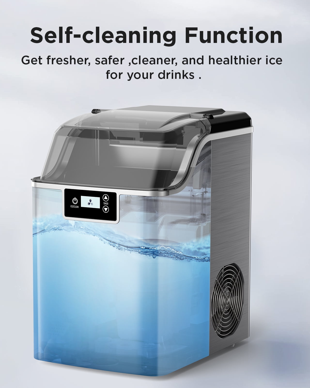 Silonn Compact Nugget Ice Maker，44lbs/Day Pellet Ice Maker Machine with  Timer & Self-Cleaning Function, Portable Countertop Ice Maker for Home