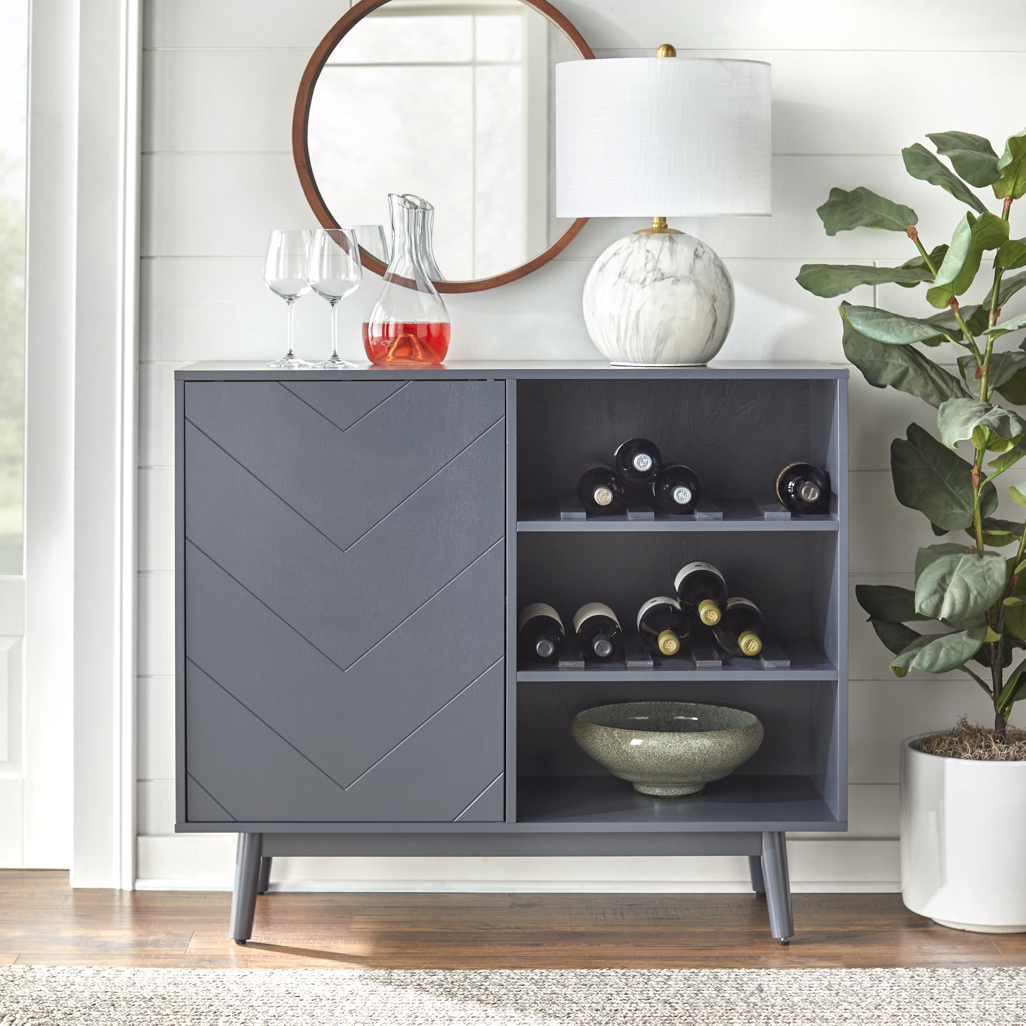 TMS Marcelo Mid-Century Wine Buffet, Charcoal Gray