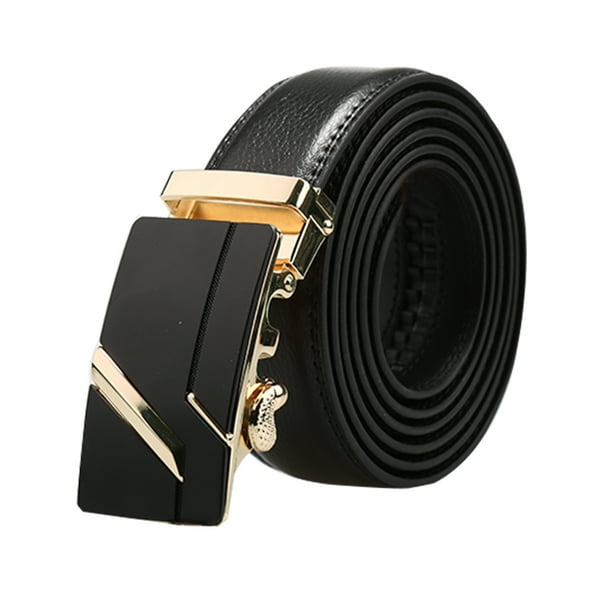 Hombres Hebilla Automática Trinquete Grandes Negocios Visten Cinturón De Cuero Ancho De 1 3/8 Negro-15 47 5/8-50 3/8inches/ 140cm