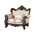 thumbnail image 2 of Benjara Puhi Accent Armchair w Lumbar Pillow- Beige Fabric- Ornate Carved Wood, 2 of 8