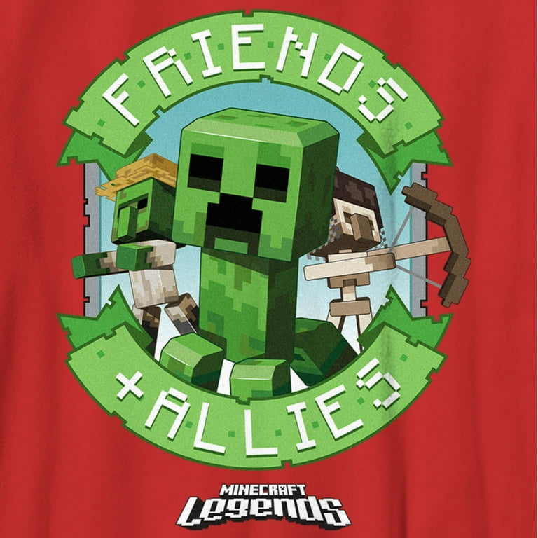 Boy's Minecraft Legends Friends and Allies Banner Graphic Tee Red Small 