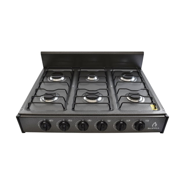 Estufa de mesa para gas con 6 quemadores de aluminio y lámina acero negro SUPRA Parrilla 6Q-POP
