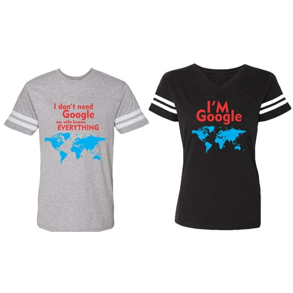 I Don' T Need Google My Wife knows Everything I 'm Google Matching Couple Cotton Jerseys (Men Heather / Women Black) (Men S / Women S)