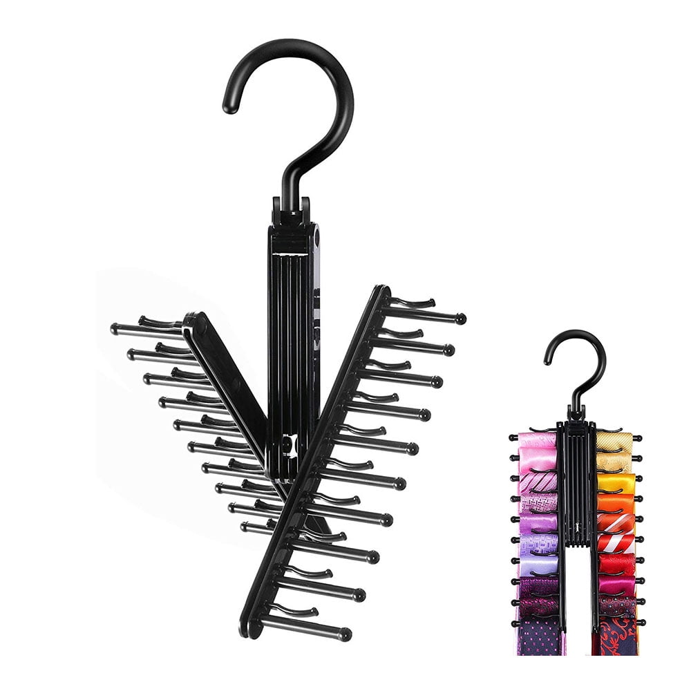 SNNROO Black Tie Rack,X Hanging 360° Rotating to Open/Close Tie & Belt