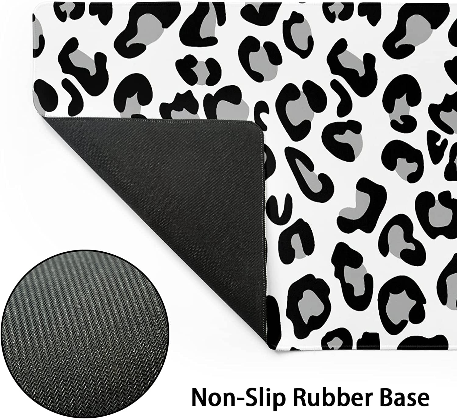 White Leopard Print Gaming Mouse Pad XL Cute Grey Cheetah Texture Extended Large Desk Cover Big Table Mat Non-Slip Rubber Base Stitched Edge Long Keyboard Playmat for Gamer,31.5×11.8 Inches