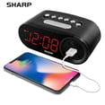 thumbnail image 2 of Reloj despertador digital SHARP de fácil lectura con carga USB de alta velocidad para teléfonos y tabletas, funcionamiento sencillo, negro medianoche, 2 of 5