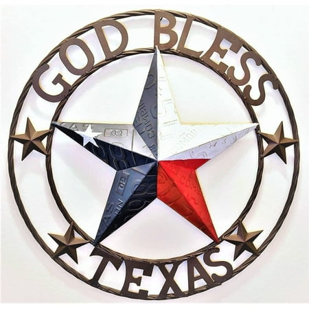 Rustic Metal Circle Star God Bless Texas Flag Wall Hanging Welcome Sign Decor