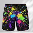 thumbnail image 2 of XIAONU Paint Splash Print Shorts for Men Elastic Waist Side Pockets Swim Shorts, 2 of 5