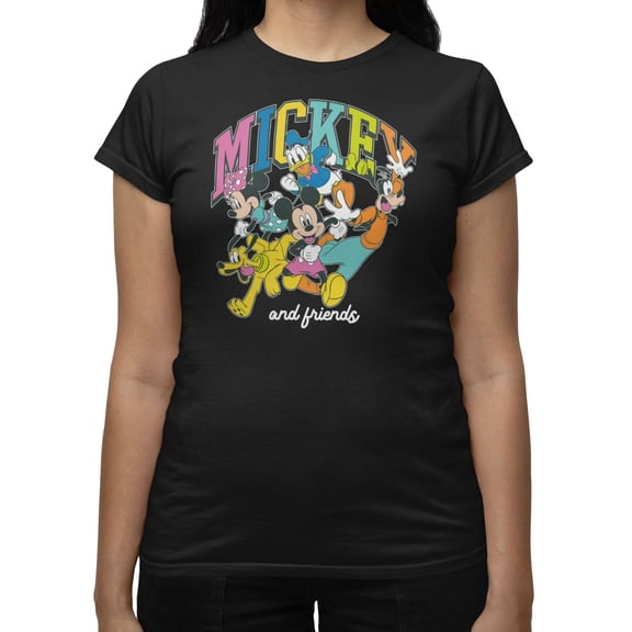 Disney Mickey Mouse Women's Arched Running Group T-Shirt (Black, S-XXL)