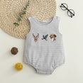 thumbnail image 2 of JAJAHO Boys Girls Bodysuits Sleeveless Striped Cartoon Embroidery Romper Baby Clothes 0-18M Trendy Onesie, 2 of 6