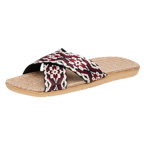 Mepaouo Womens Mens House Slippers Linen Indoor Outdoor Summer Beach Shoes Unisex Home Slide Shoes