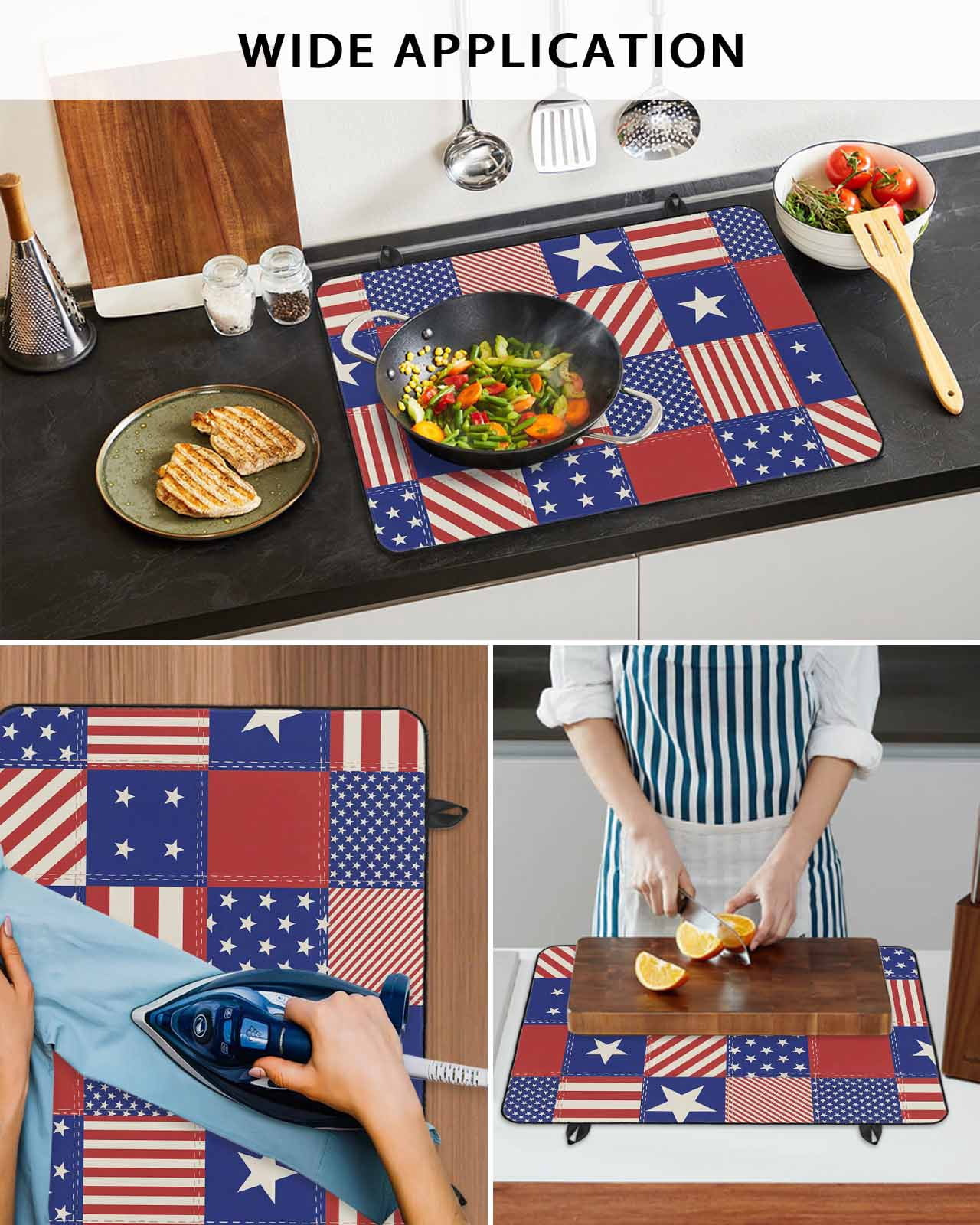 Large Induction Cooktop Protector Mat Independence Day Stove Top Covers for Electric Stove, US Flag Star Stripe Vintage Decorative Stove Burner Cover Mats, Glass Top Stove Cover