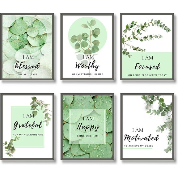 Inspirational Wall Art Print Set of 6 Tropical Botanical Leaves Wall Decor Sage Green Leaf Canvas Set Pictures Motivational Wall Art Posters for Living Room Bedroom Office (8"x10" UNFRAMED)