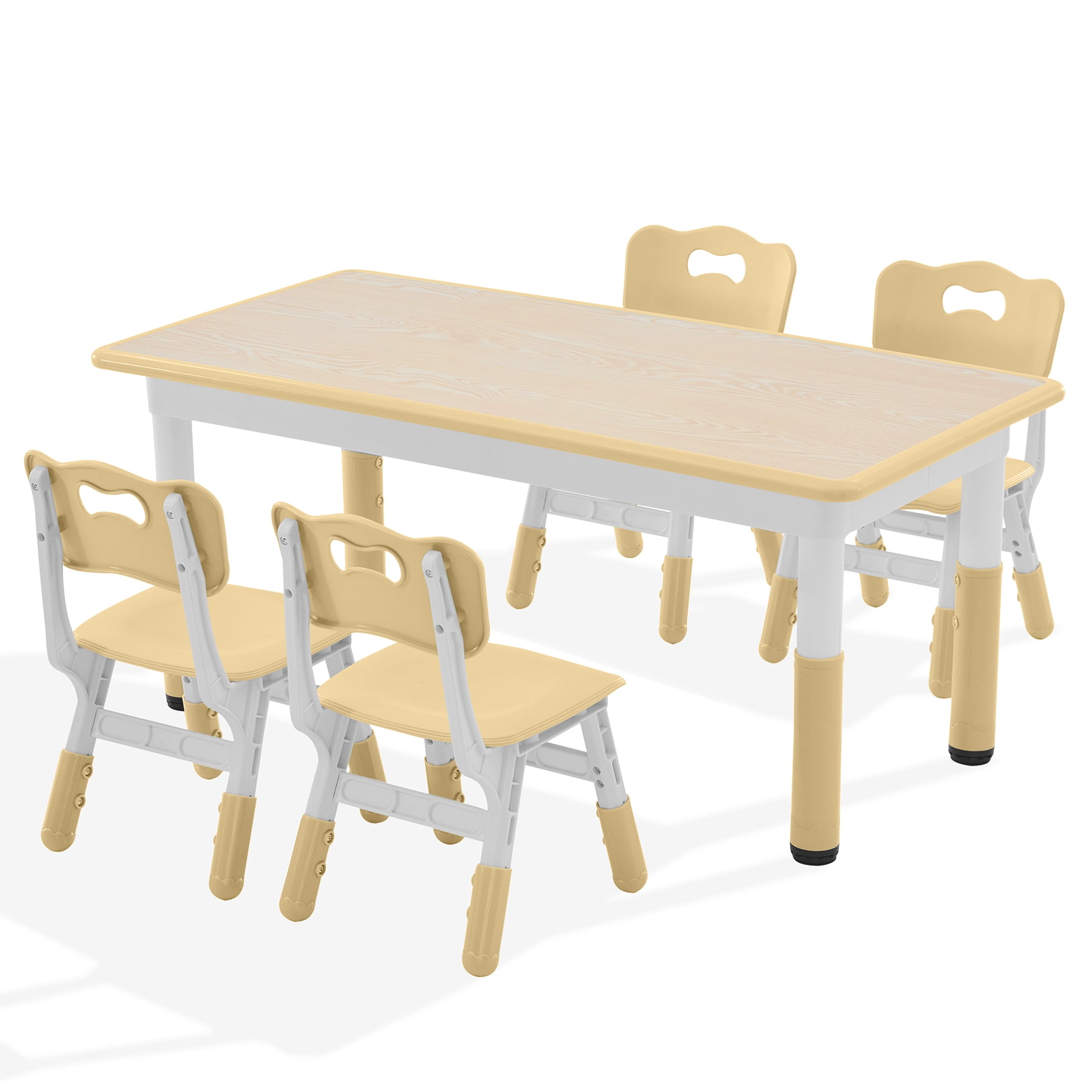 DOREROOM Toddler Table and Chairs Set for 4, 47.2''L x 23.6''W Kids Study Table and Chair Set, Height-Adjustable, Graffiti Desktop, Children Activity Table for Daycare, Classroom, Home