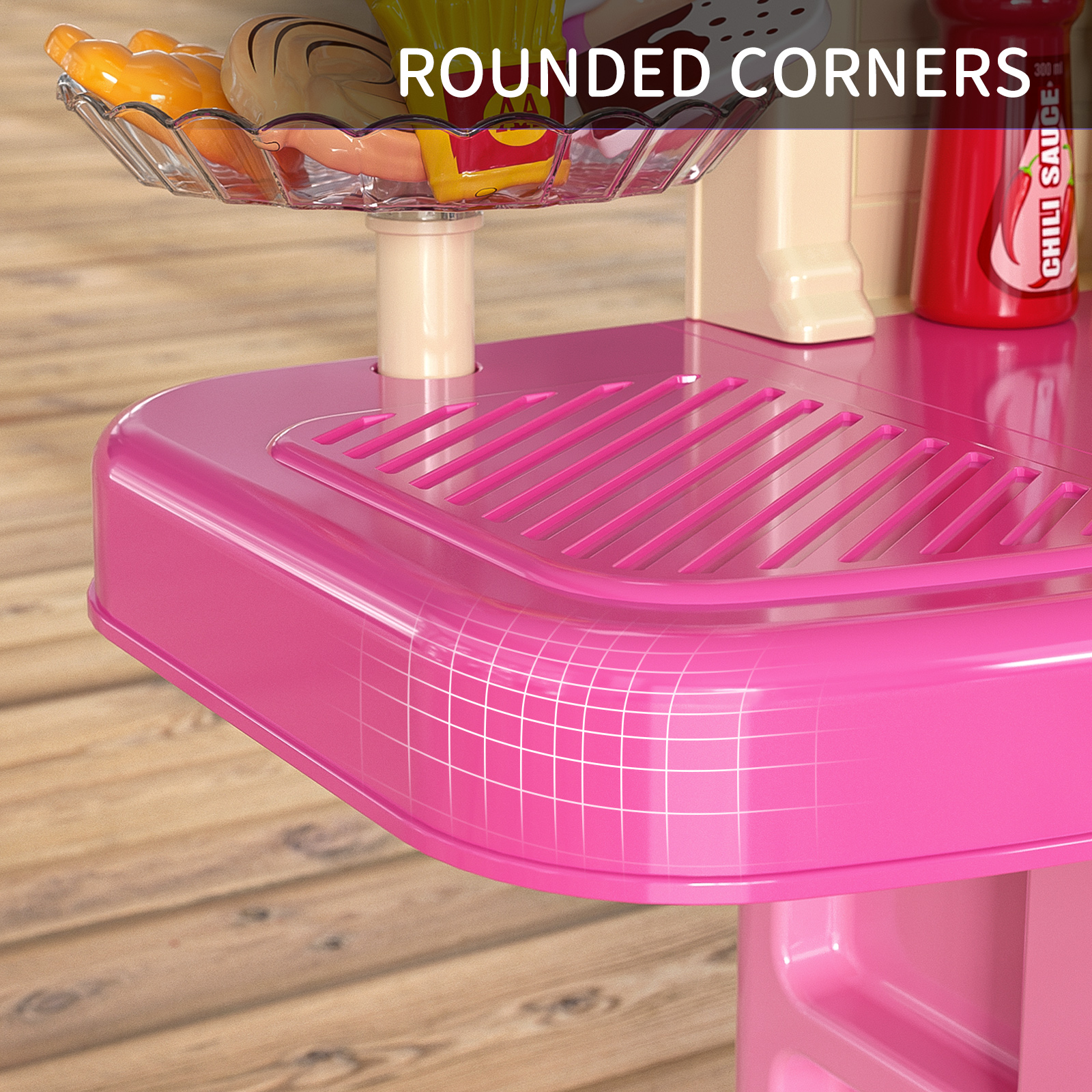 Dinosaur Planet Pink Play Kitchen Girls Toy Pretend Food - Kitchen Toys for Kids Ages 4-8,Play Kitchen Accessories w/ Real Sounds Light, for Girls Boys Age 3+(36.3"x24"x11")