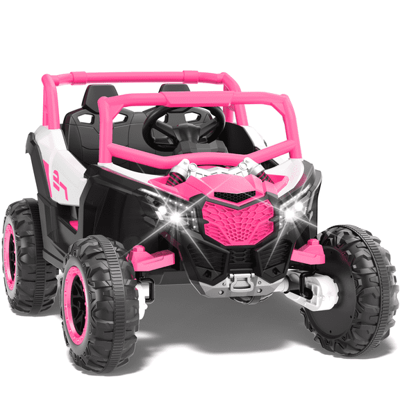 YunTopKids 24 Volt Ride on Toys with Remote, 2 Seater Power UTV Wheels with 800W Motors, Bluetooth, Spring Suspension, LED Light, 3 Speeds,Pink