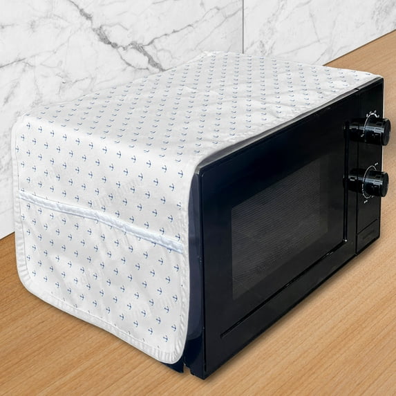 Anchor Microwave Oven Cover, Classical Vivid Blue Anchors Simplistic Design Marine Hobby Lifestyle Themed, Water Resistant Organizer with Pockets for Kitchen, 36" x 12", Blue White, by Ambesonne