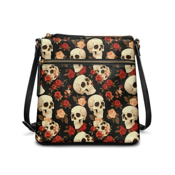ZUXONGSY Skull Rose Print Shoulder Handbag for Women Fashion Crossbody Travel Purse Lightweight Satchel with Adjustable Wide Strap for Shopping Business