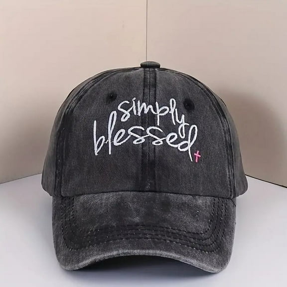 Simply Blessed Embroidery Baseball Cap Washed Distressed Solid Color Dad Hats Adjustable Sun Hats For Women & Men