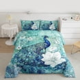 thumbnail image 2 of jejeloiu Cyan Blue Peacock Queen Comforter Set,Retro Rustic Flower Bedding Sets,Safari Zoo Animal Bedding Comforter Set For Men Women,Breathable Home Decor Reversible,3 Pieces, 2 of 8
